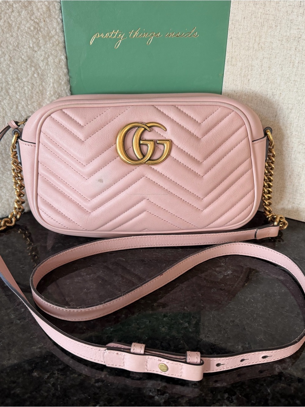 Gucci Pink Matelassé Chevron Leather Camera Crossbody with Gold GG